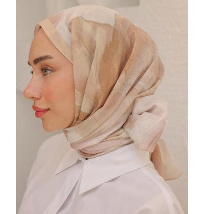 Mavidan Shawl Mink Rosie Cotton Blend Patterned Shawl Hijab - Mink