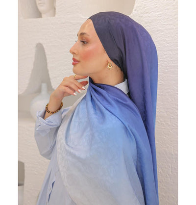Mavidan Shawl Ocean Blue Gradient Cotton Blend Patterned Shawl Hijab - Ocean Blue
