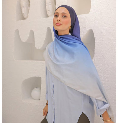 Mavidan Shawl Ocean Blue Gradient Cotton Blend Patterned Shawl Hijab - Ocean Blue