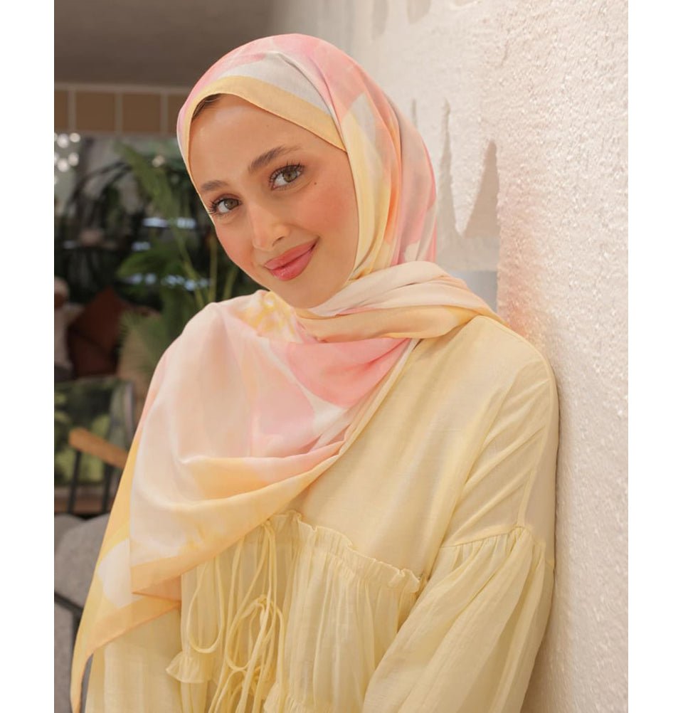 Mavidan Shawl Peach Rosie Cotton Blend Patterned Shawl Hijab - Peach