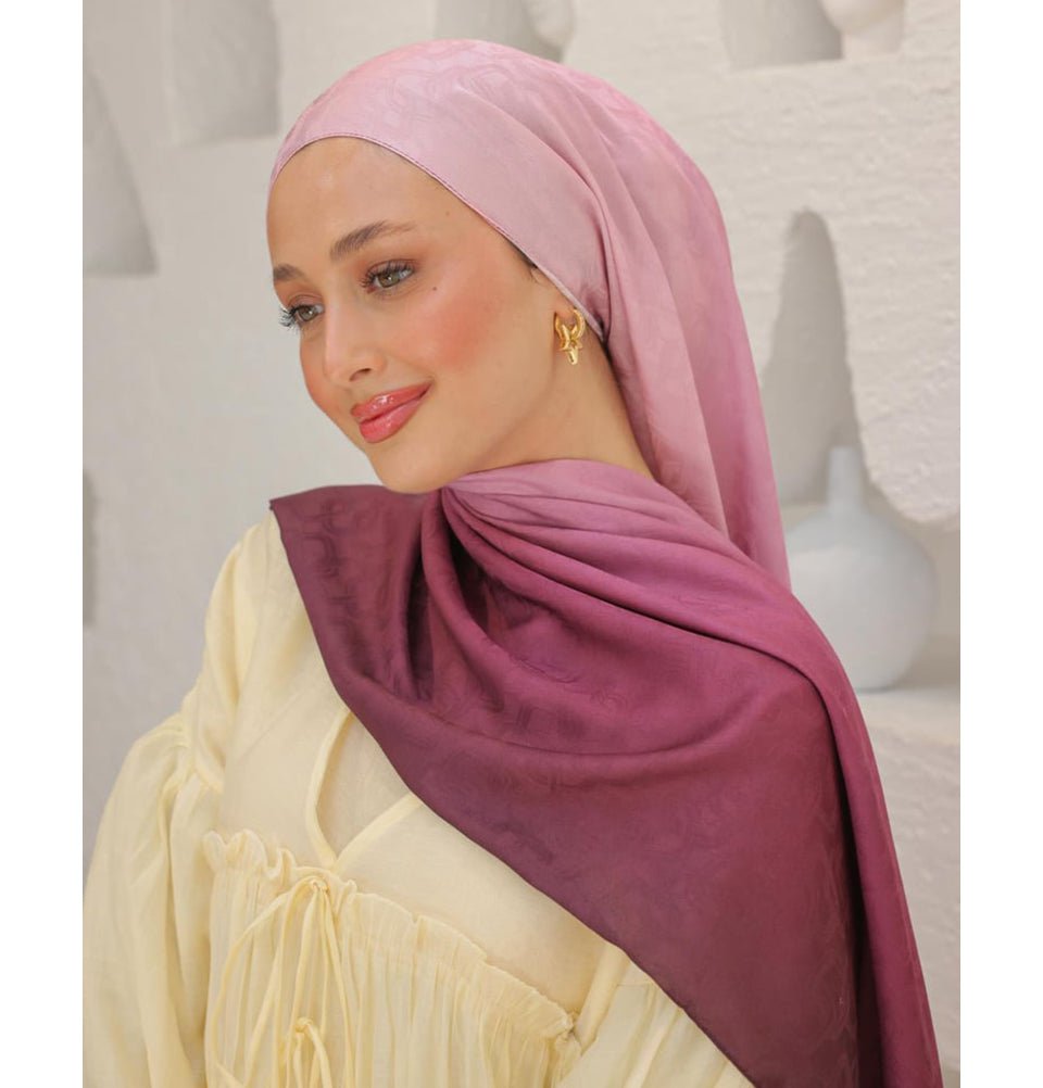 Mavidan Shawl Pink Gradient Cotton Blend Patterned Shawl Hijab - Pink