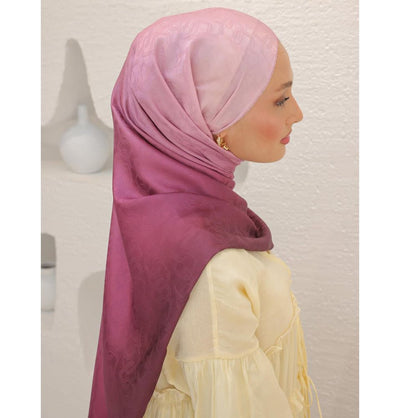 Mavidan Shawl Pink Gradient Cotton Blend Patterned Shawl Hijab - Pink