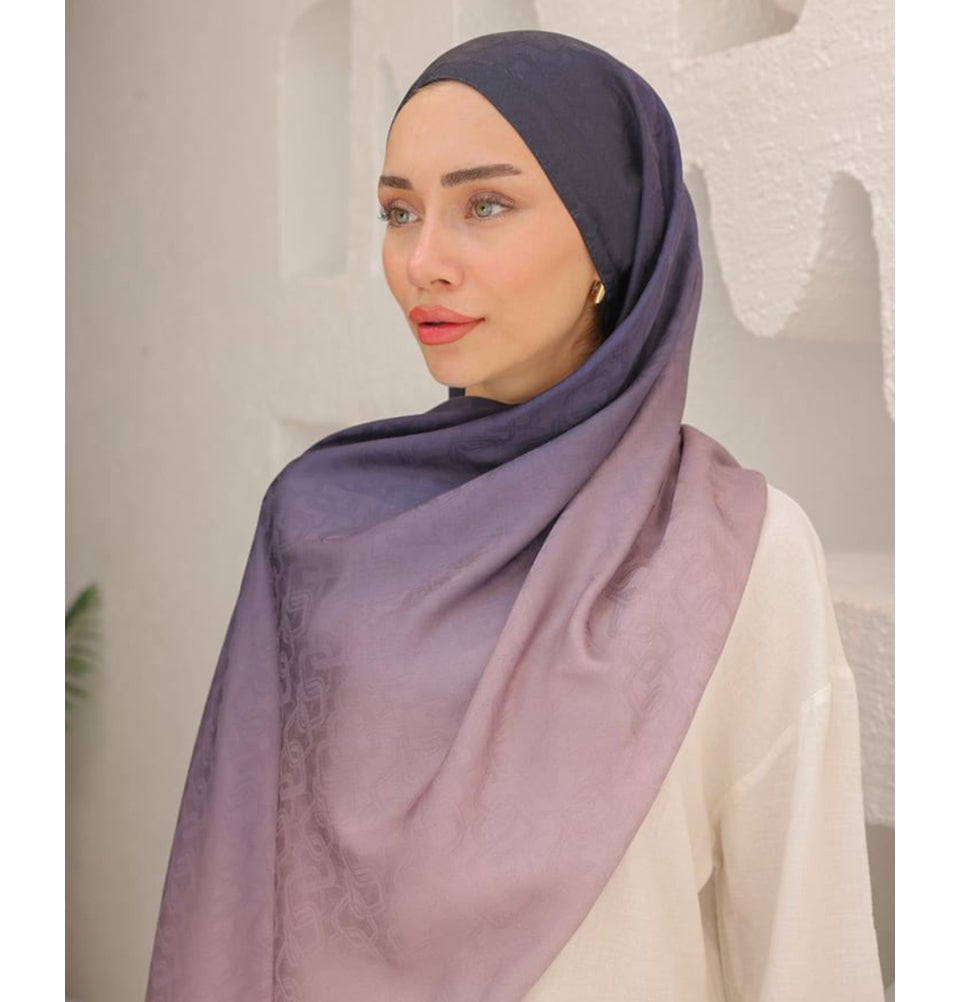 Mavidan Shawl Purple Pink Gradient Cotton Blend Patterned Shawl Hijab - Purple Pink