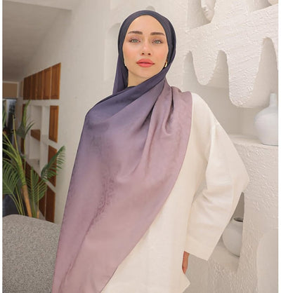 Mavidan Shawl Purple Pink Gradient Cotton Blend Patterned Shawl Hijab - Purple Pink