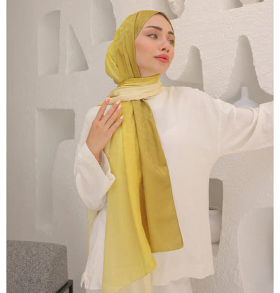 Mavidan Shawl Yellow Gold Gradient Cotton Blend Patterned Shawl Hijab - Yellow Gold