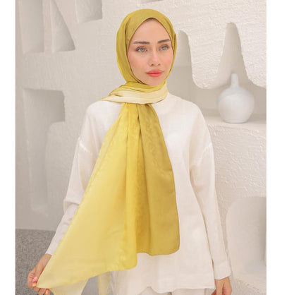 Mavidan Shawl Yellow Gold Gradient Cotton Blend Patterned Shawl Hijab - Yellow Gold