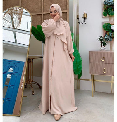 Modefa Abaya Beige Islamic Women's Simplicity One Piece Prayer Dress With Attached Hijab - Beige