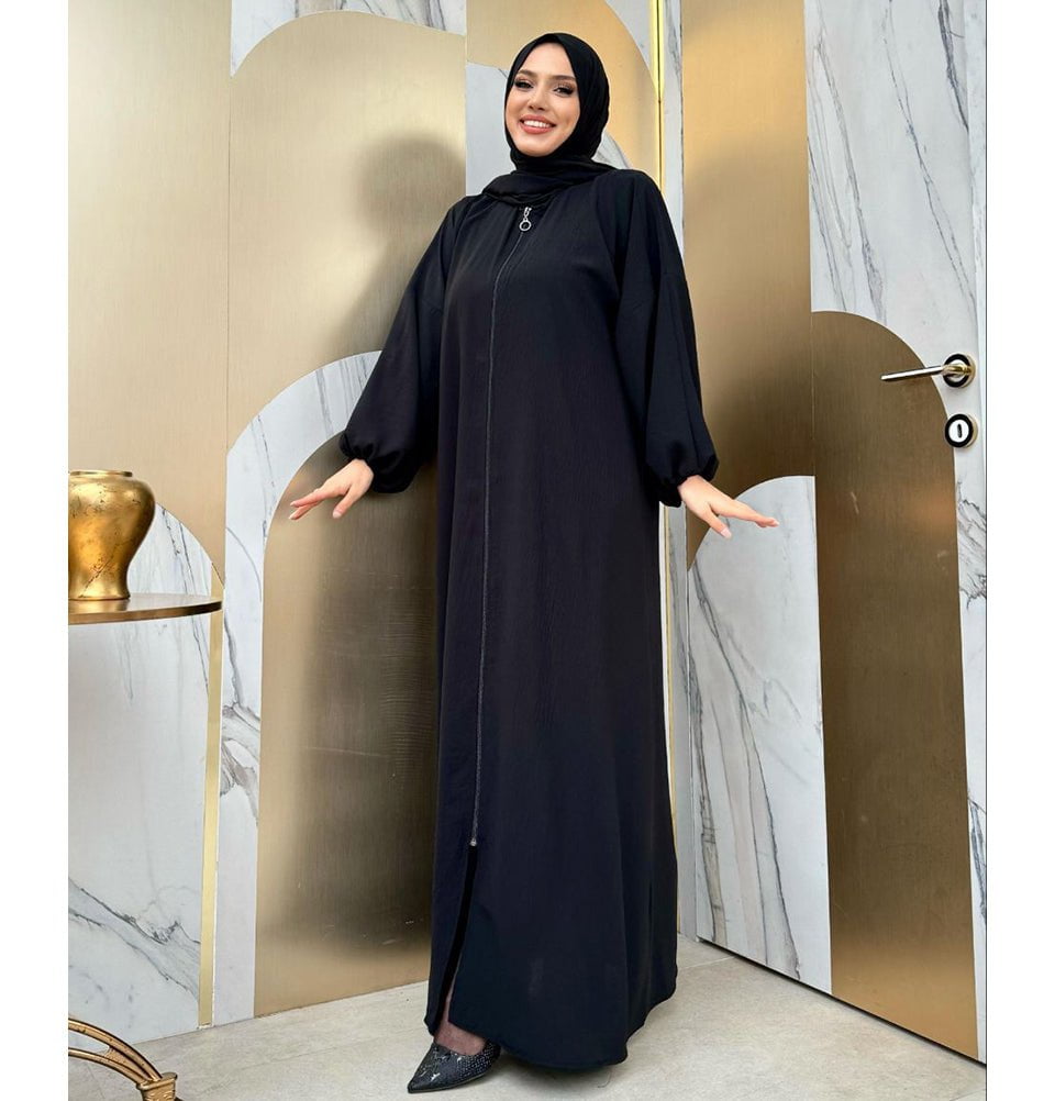 Modefa Abaya Black Islamic Women's Simplicity One Piece Prayer Dress With Attached Hijab - Black