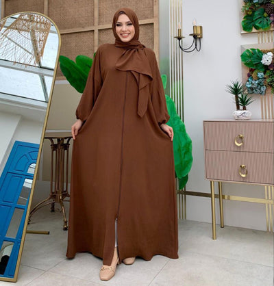 Modefa Abaya Brown Islamic Women's Simplicity One Piece Prayer Dress With Attached Hijab - Brown