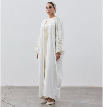 Modefa Abaya Modern Muslim Woman's Royal Script Open Abaya - White