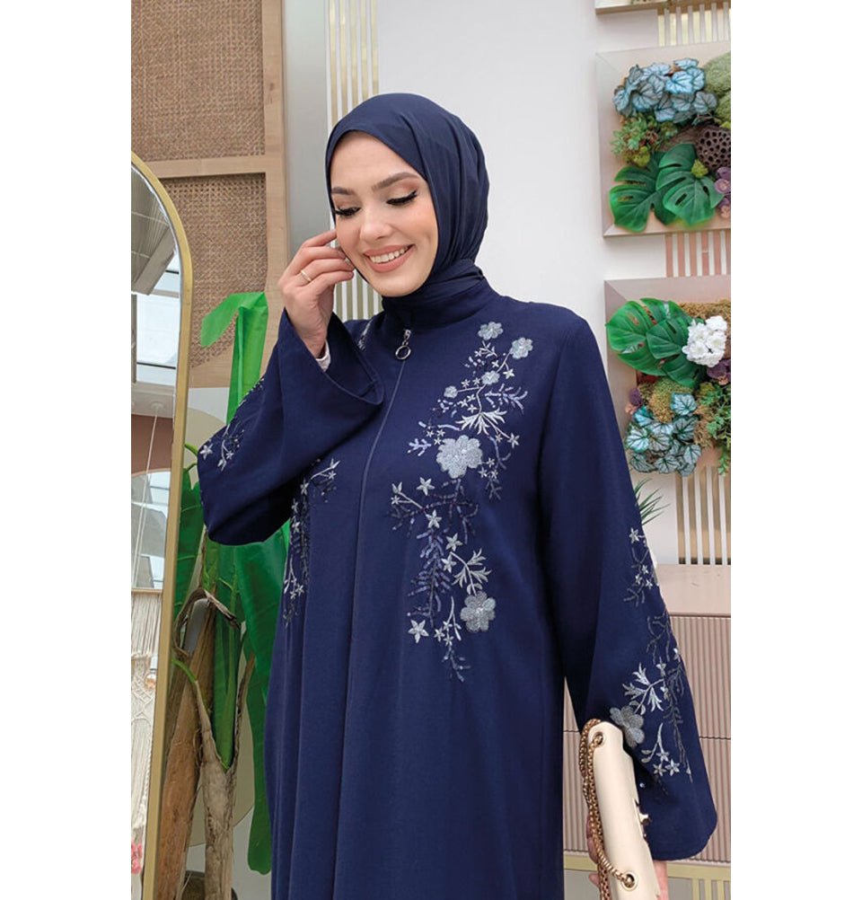 Modefa Abaya Modern Muslim Woman's Shanghai Zip Up Abaya - 7895 - Navy Blue