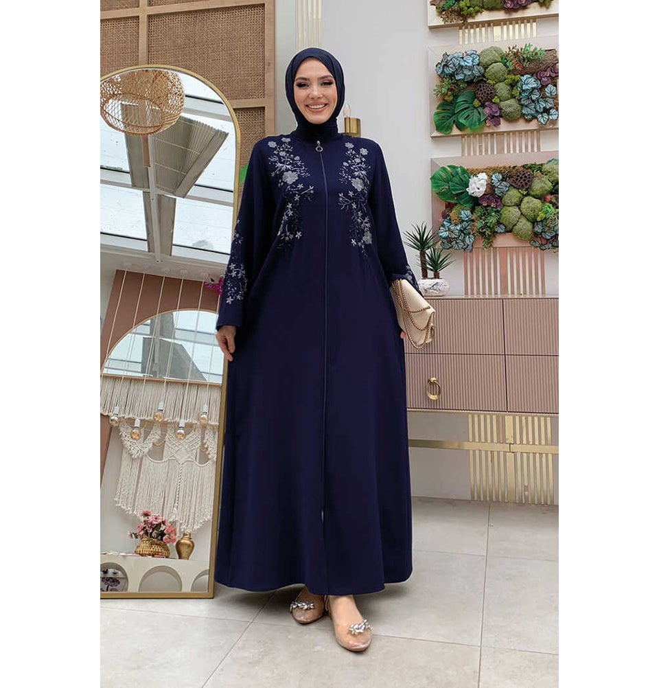 Modefa Abaya Modern Muslim Woman's Shanghai Zip Up Abaya - 7895 - Navy Blue