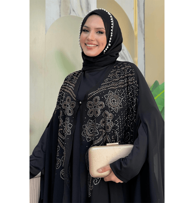 Modefa Abaya Modern Muslim Woman's Two Piece Butterfly Abaya - 3651 - Black