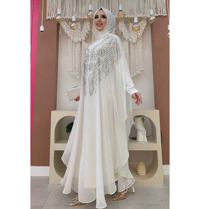 Modefa Abaya Modern Muslim Woman's Two Piece Butterfly Abaya - 3651 - Ivory
