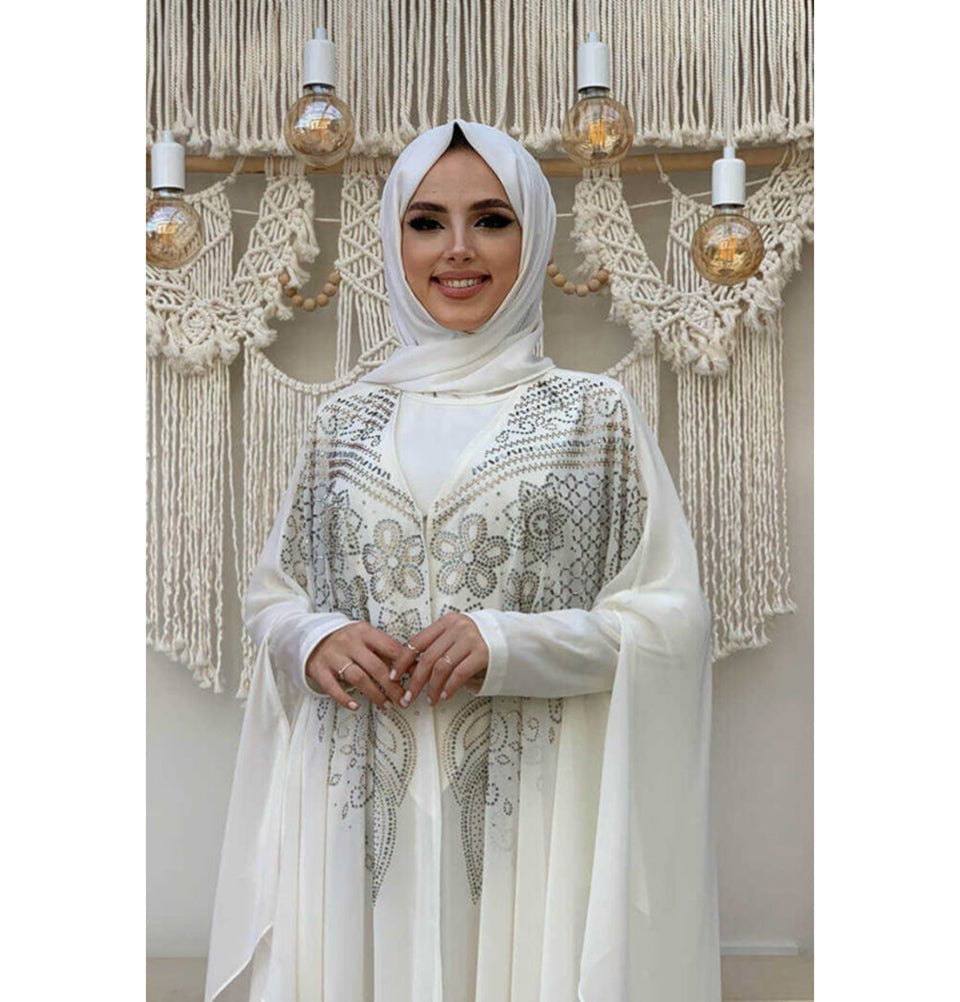 Modefa Abaya Modern Muslim Woman's Two Piece Butterfly Abaya - 3651 - Ivory