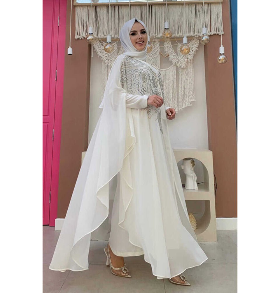Modefa Abaya Modern Muslim Woman's Two Piece Butterfly Abaya - 3651 - Ivory