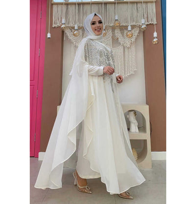 Modefa Abaya Modern Muslim Woman's Two Piece Butterfly Abaya - 3651 - Ivory