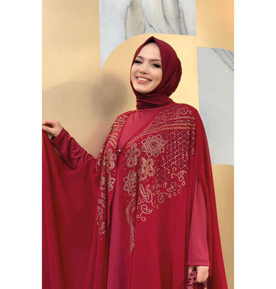 Modefa Abaya Modern Muslim Woman's Two Piece Butterfly Abaya - 3651 - Red