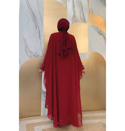 Modefa Abaya Modern Muslim Woman's Two Piece Butterfly Abaya - 3651 - Red