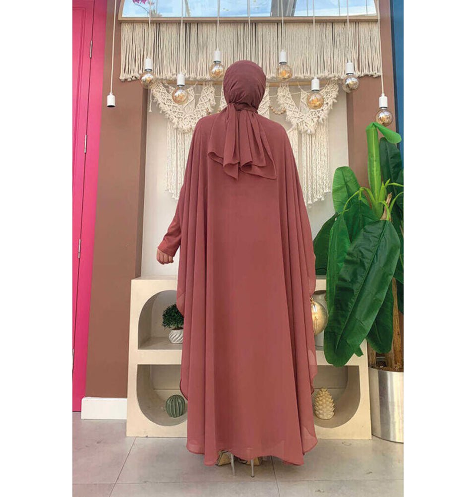 Modefa Abaya Modern Muslim Woman's Two Piece Butterfly Abaya - 3651 - Rose Pink
