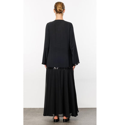 Modefa Abaya Modern Muslim Women’s Black Exquisite Islamic Abaya with Sequins - 241555