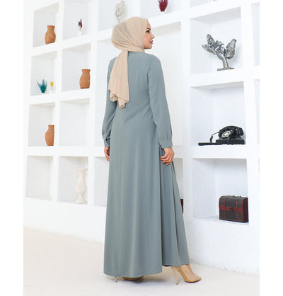 Modefa Abaya Modest Muslim Woman Pearled Twist Zip Up Abaya - 1113 Grey