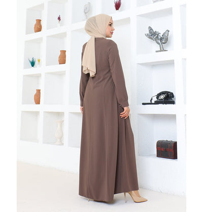 Modefa Abaya Modest Muslim Woman Pearled Twist Zip Up Abaya - 1113 Mink