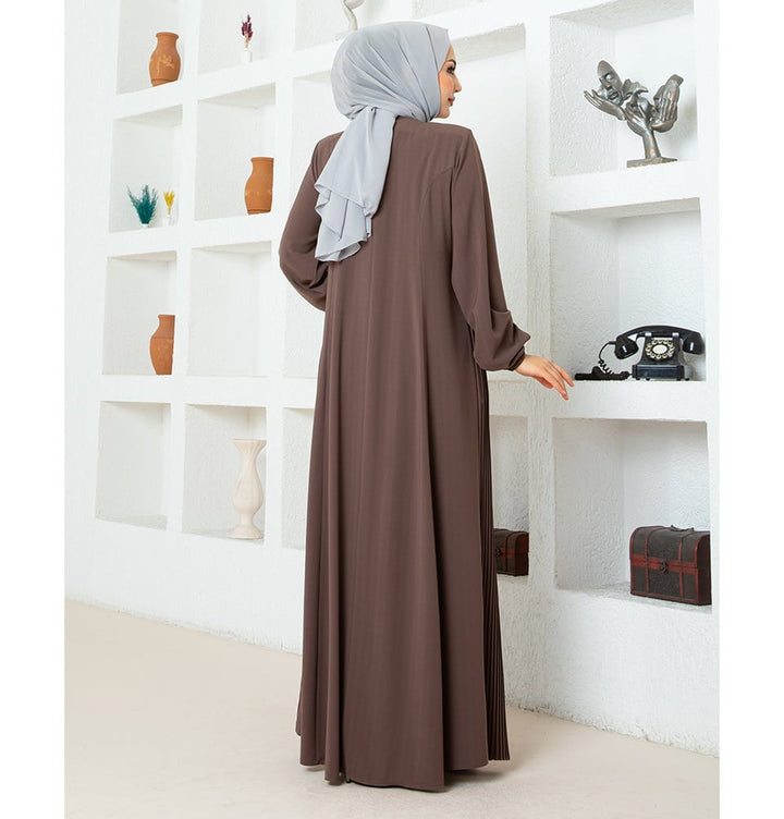 【murral × jurk】ヘアーカフ Modest Muslim Women's Pleated Zip Up Abaya - 1114 Mink