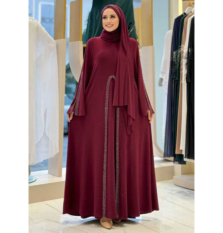 Modest Muslim Woman's 3 PC Abaya Set - 3932 Red Modest Muslim Woman's 3 PC Abaya Set - 3932 Red