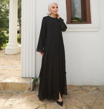 Modefa Abaya Modest Muslim Woman's Black Daisy Abaya - 36090