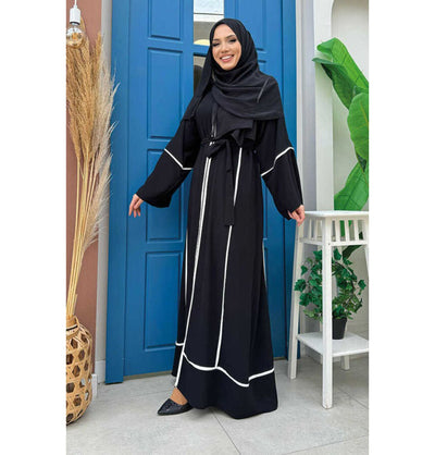 Modefa Abaya Modest Muslim Woman's Classy Striped Abaya - 7885 Black