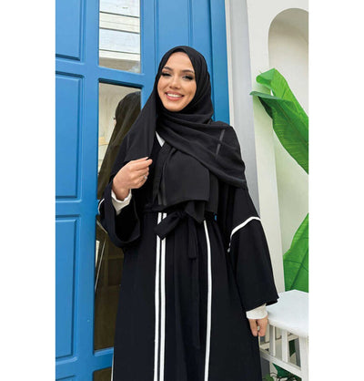 Modefa Abaya Modest Muslim Woman's Classy Striped Abaya - 7885 Black