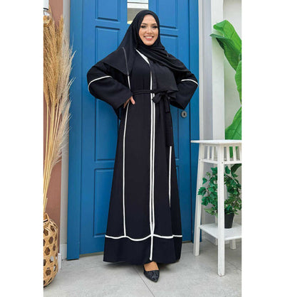 Modefa Abaya Modest Muslim Woman's Classy Striped Abaya - 7885 Black