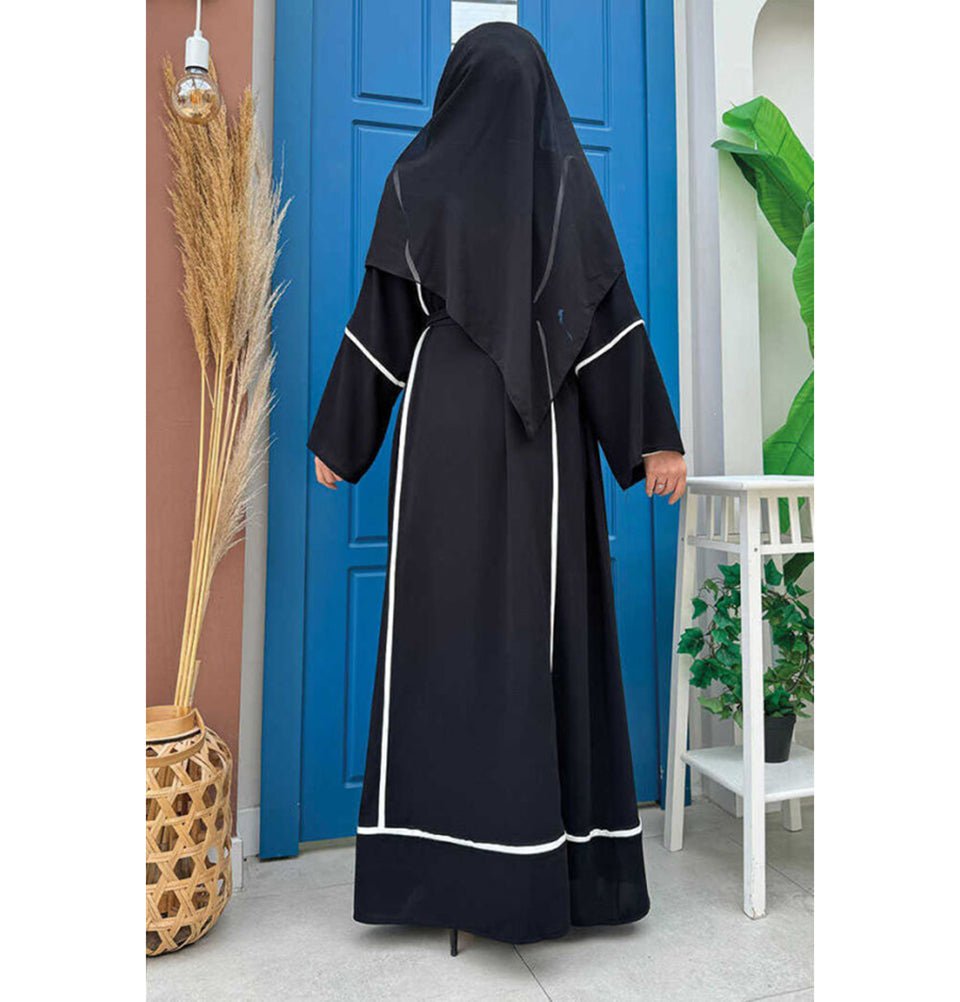Modefa Abaya Modest Muslim Woman's Classy Striped Abaya - 7885 Black