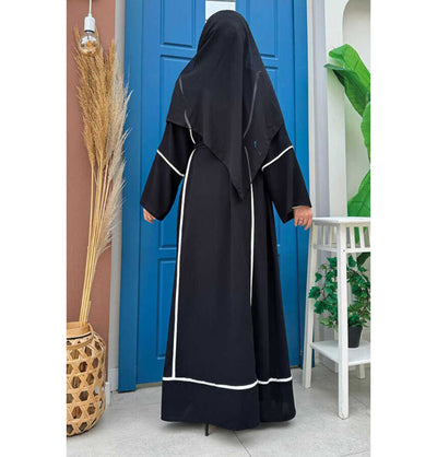 Modefa Abaya Modest Muslim Woman's Classy Striped Abaya - 7885 Black