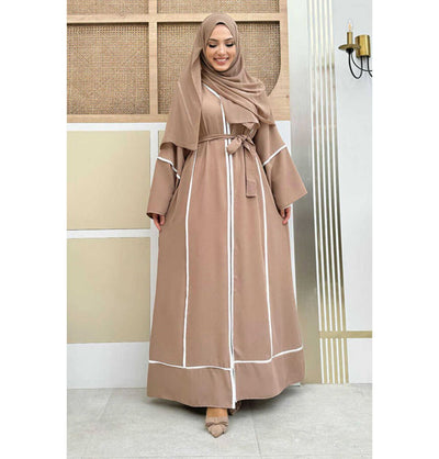 Modefa Abaya Modest Muslim Woman's Classy Striped Abaya - 7885 Golden Mink