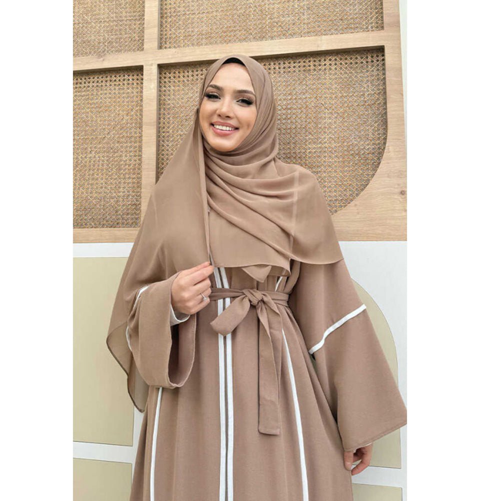 Modefa Abaya Modest Muslim Woman's Classy Striped Abaya - 7885 Golden Mink