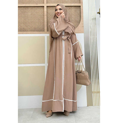 Modefa Abaya Modest Muslim Woman's Classy Striped Abaya - 7885 Golden Mink