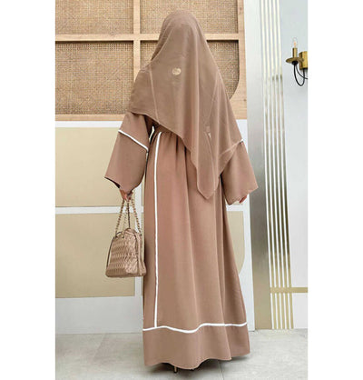 Modefa Abaya Modest Muslim Woman's Classy Striped Abaya - 7885 Golden Mink