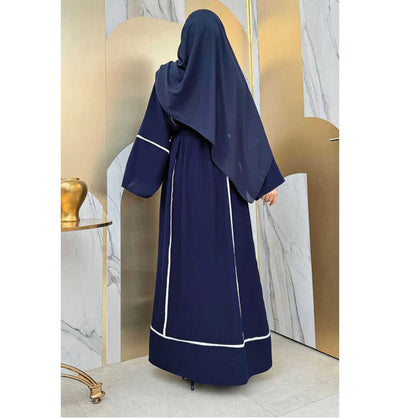 Modefa Abaya Modest Muslim Woman's Classy Striped Abaya - 7885 Navy Blue