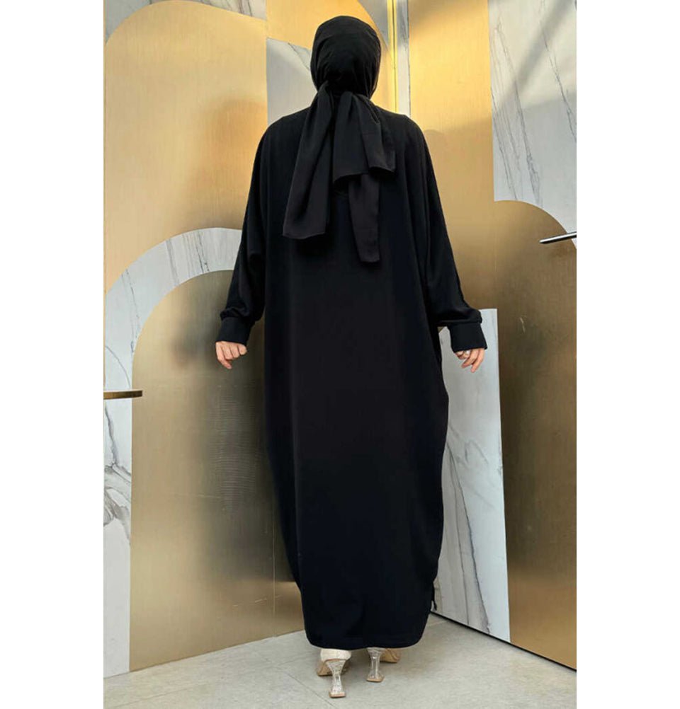 Modefa Abaya Modest Muslim Woman's Embroidered Golden Roots 2 Piece Abaya - 8486 Black