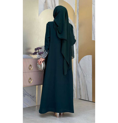Modefa Abaya Modest Muslim Woman's Glamor Two Piece Abaya - 3838 Forest Green
