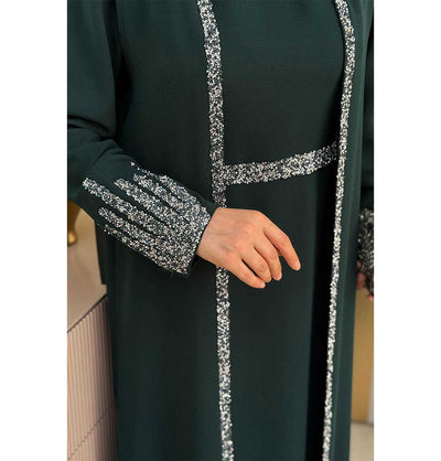 Modefa Abaya Modest Muslim Woman's Glamor Two Piece Abaya - 3838 Forest Green