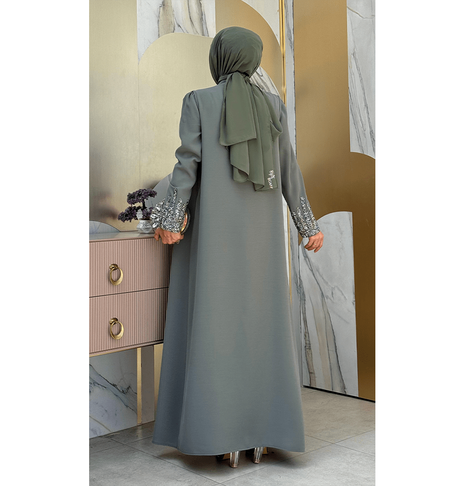 Modefa Abaya Modest Muslim Woman's Glamor Two Piece Abaya - 3838 Mint Green