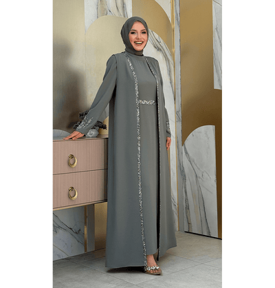 Modefa Abaya Modest Muslim Woman's Glamor Two Piece Abaya - 3838 Mint Green