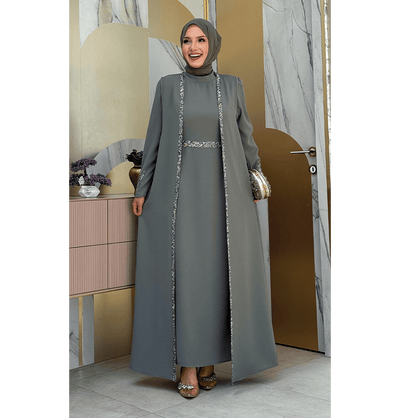 Modefa Abaya Modest Muslim Woman's Glamor Two Piece Abaya - 3838 Mint Green