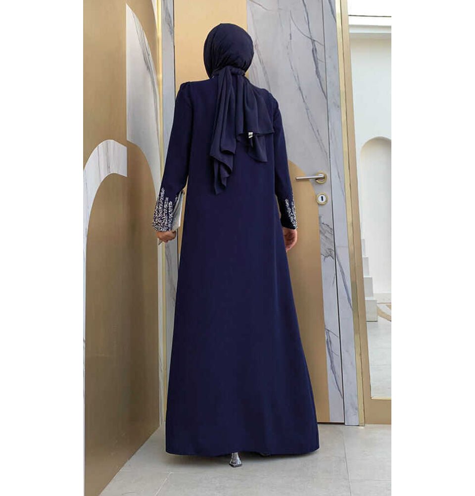 Modefa Abaya Modest Muslim Woman's Glamor Two Piece Abaya - 3838 Navy Blue