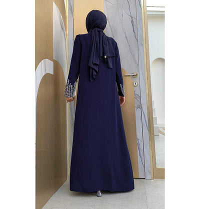 Modefa Abaya Modest Muslim Woman's Glamor Two Piece Abaya - 3838 Navy Blue