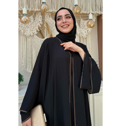 Modefa Abaya Modest Muslim Woman's Layered Sleeves Two Piece Abaya - 3873 Black