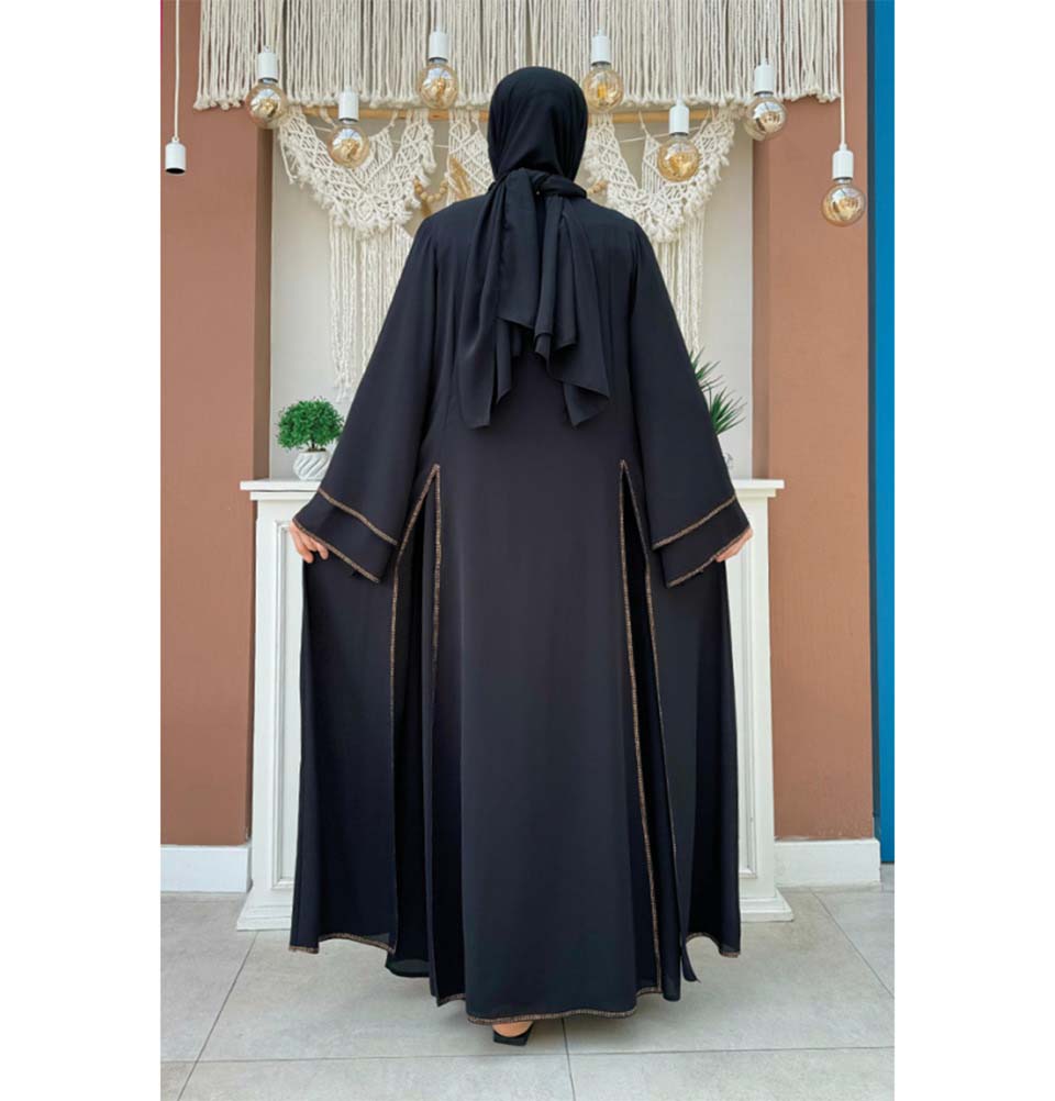 Modefa Abaya Modest Muslim Woman's Layered Sleeves Two Piece Abaya - 3873 Black